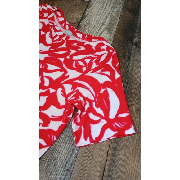 Women's Chico's Pima Leaf Print Everyday Tee Red White, Size XL - Picture 4 of 12
